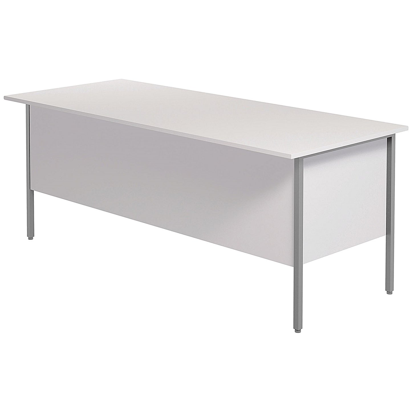 Serrion 1800mm Rectangular Desk with attached 2-Drawer Pedestals, Silver Straight Legs, White