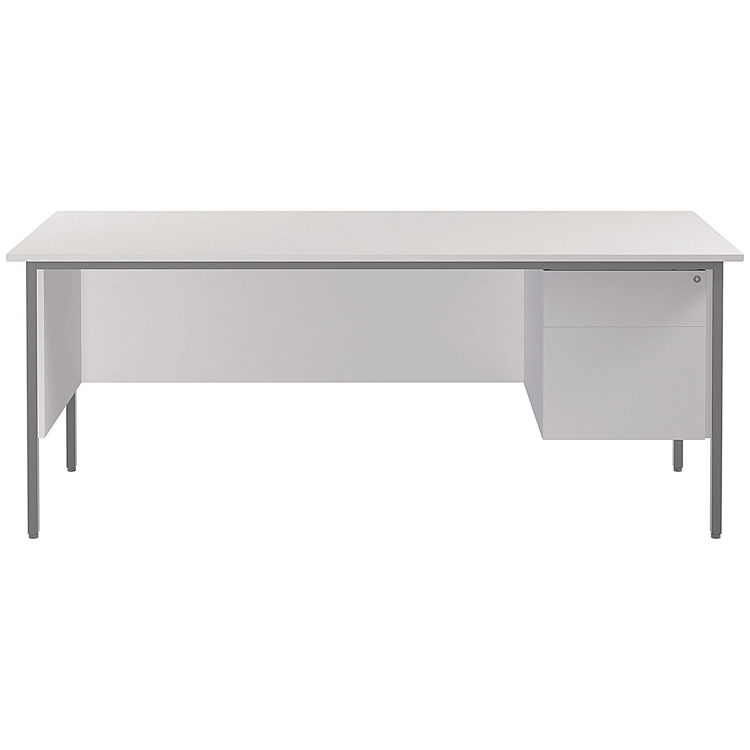 Serrion 1800mm Rectangular Desk with attached 2-Drawer Pedestals, Silver Straight Legs, White