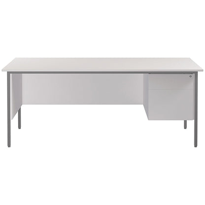 Serrion 1800mm Rectangular Desk with attached 2-Drawer Pedestals, Silver Straight Legs, White