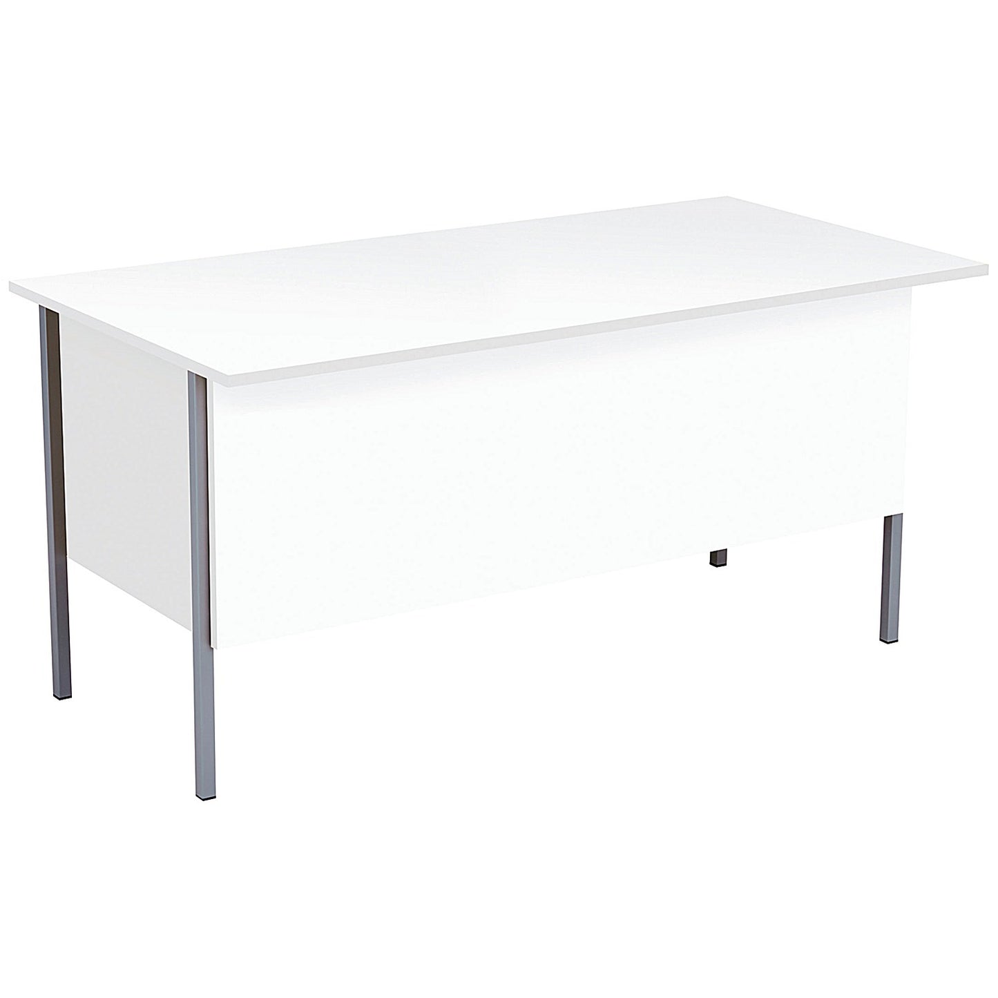 Serrion 1500mm Rectangular Desk with attached 3-Drawer Pedestals, Silver Straight Legs, White
