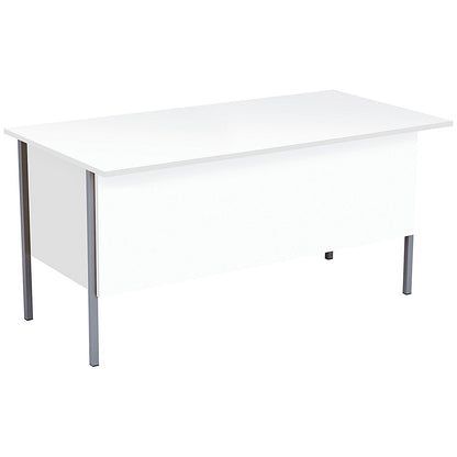 Serrion 1500mm Rectangular Desk with attached 3-Drawer Pedestals, Silver Straight Legs, White