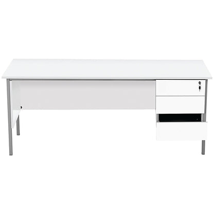 Serrion 1800mm Rectangular Desk with attached 3-Drawer Pedestals, Silver Straight Legs, White