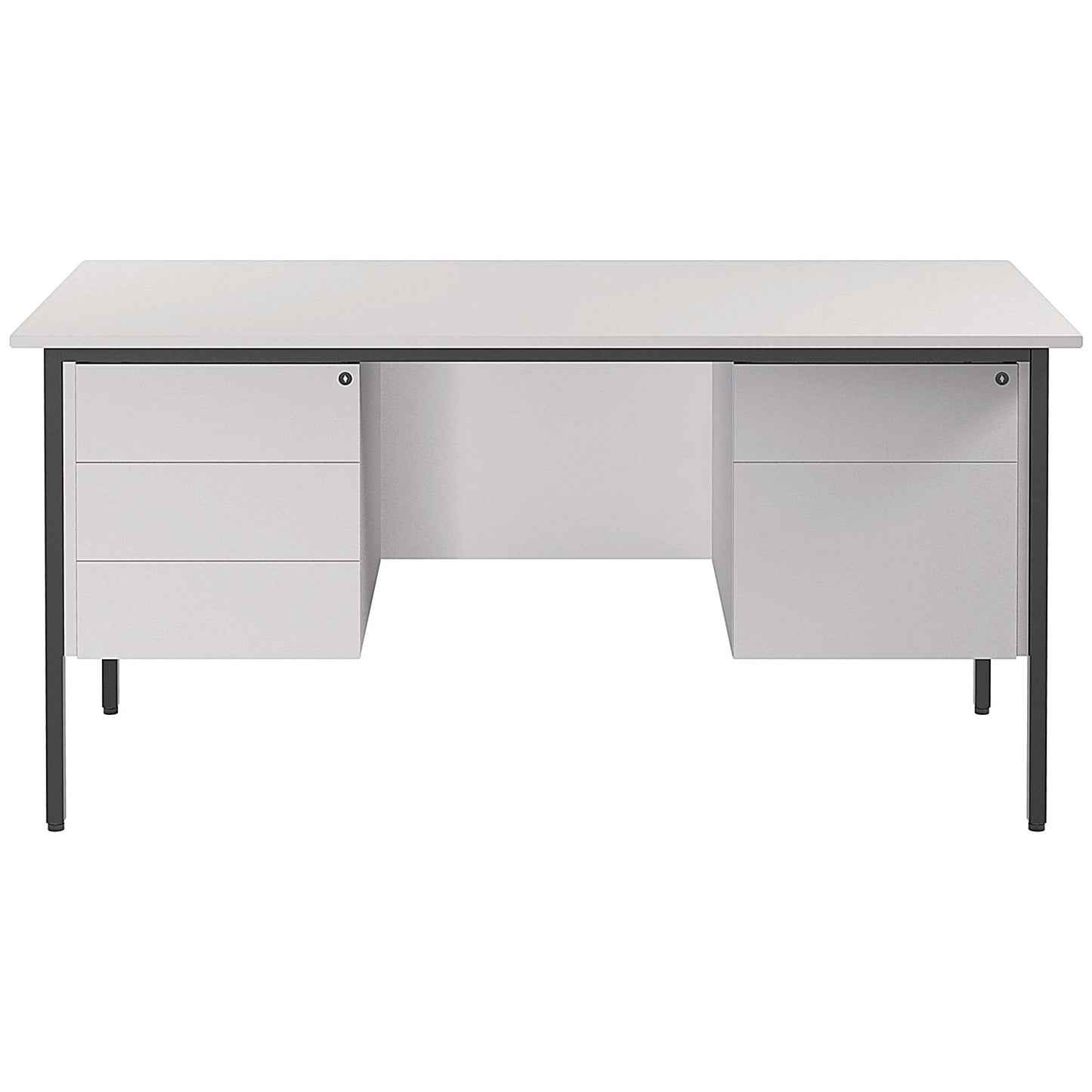Serrion 1500mm Rectangular Desk with 2 attached Pedestals, Silver Straight Legs, White