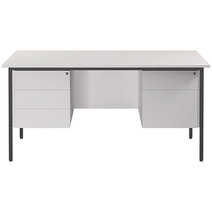 Serrion 1500mm Rectangular Desk with 2 attached Pedestals, Silver Straight Legs, White