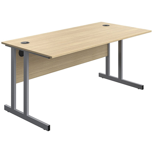 Serrion 1600mm Rectangular Desk, Silver Double Cantilever Legs, Oak Easy2Order : KF800254