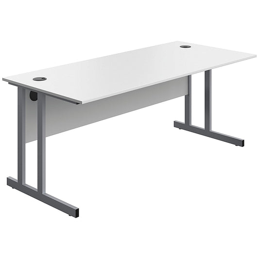 Serrion 1800mm Rectangular Desk, Silver Double Cantilever Legs, White Easy2Order : KF800276