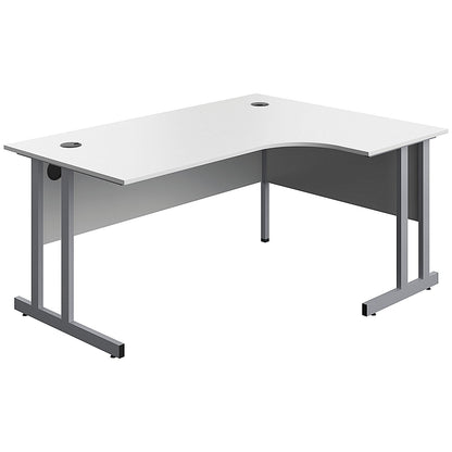 Serrion 1600mm Corner Desk, Right Hand, Silver Cantilever Legs, White