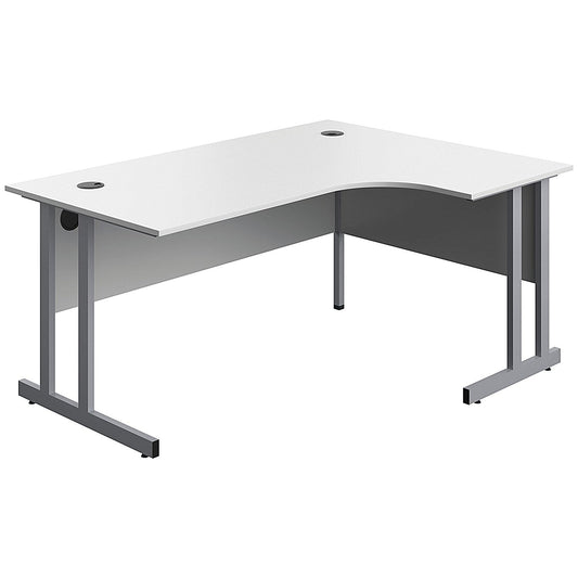 Serrion 1600mm Corner Desk, Right Hand, Silver Cantilever Legs, White