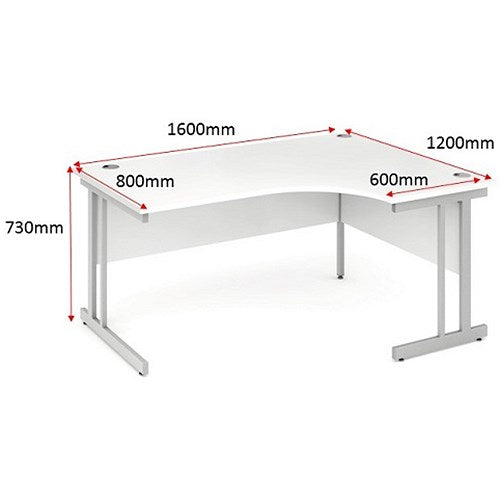 Serrion 1600mm Corner Desk, Right Hand, Silver Cantilever Legs, White Easy2Order : KF800278