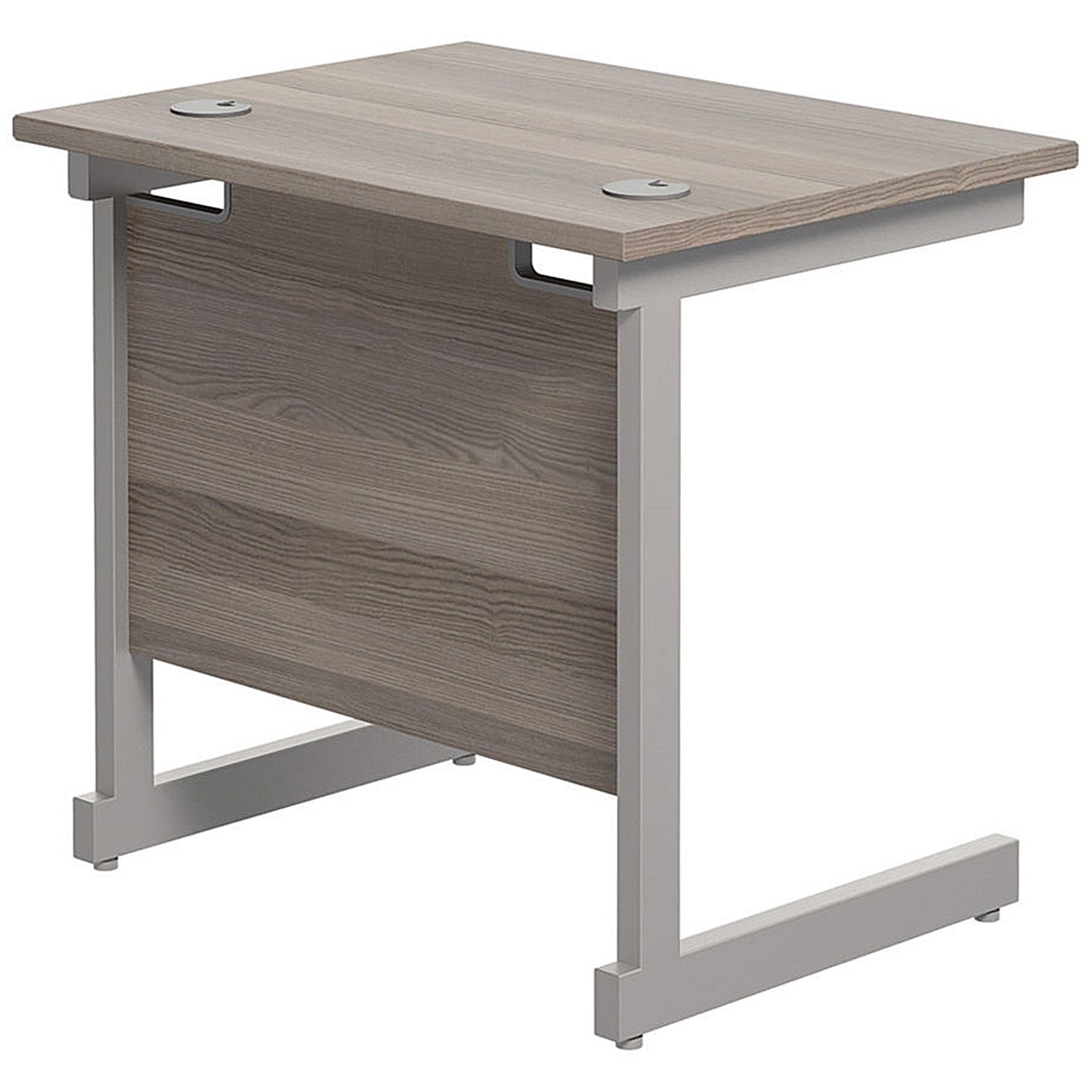 Jemini 800mm Slim Rectangular Desk, Silver Cantilever Leg, Grey Oak