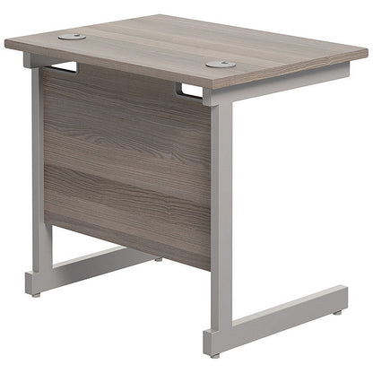 Jemini 800mm Slim Rectangular Desk, Silver Cantilever Leg, Grey Oak