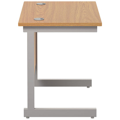Jemini 800mm Slim Rectangular Desk, Silver Cantilever Leg, Oak
