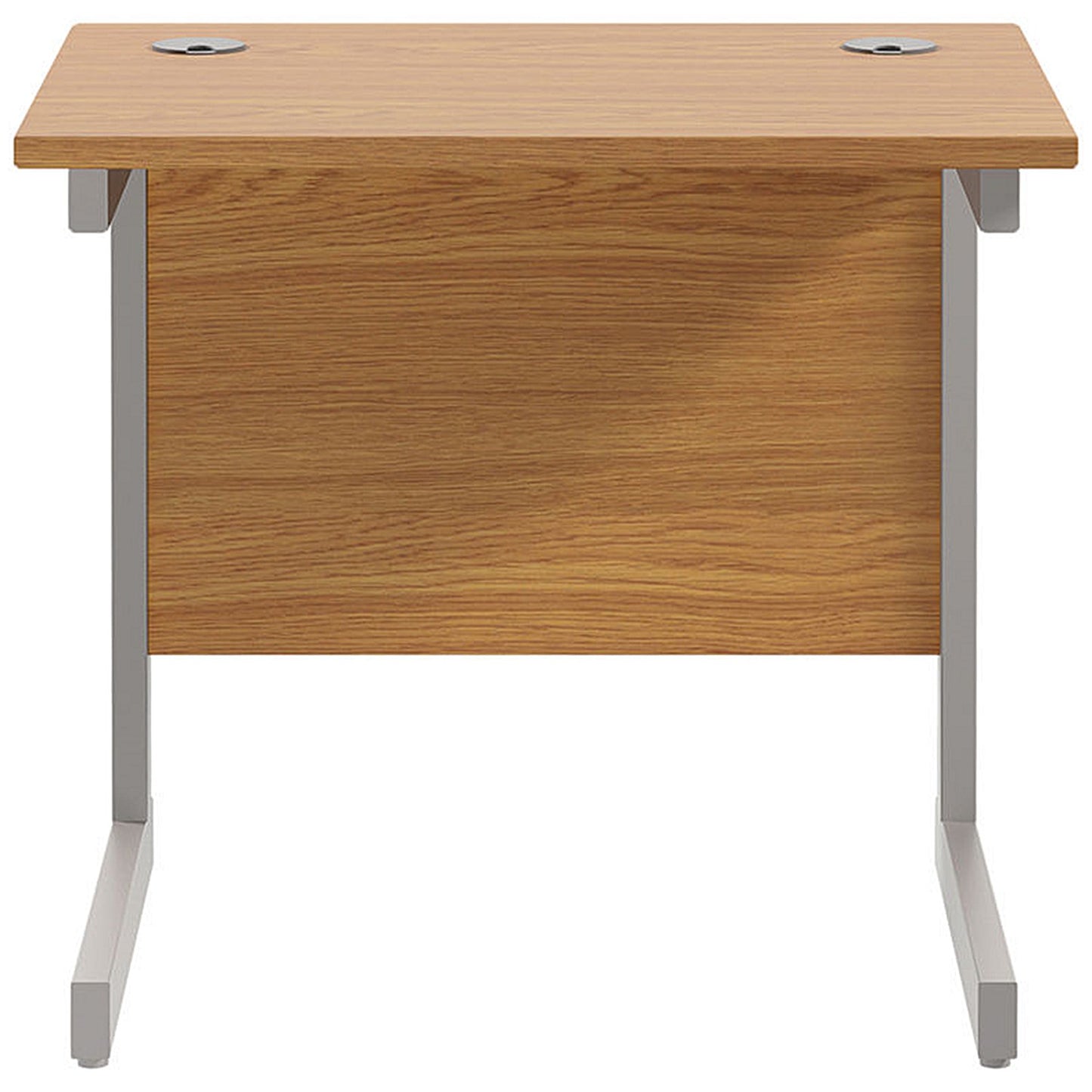 Jemini 800mm Slim Rectangular Desk, Silver Cantilever Leg, Oak