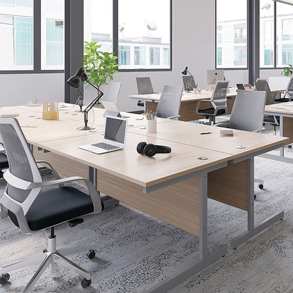 Jemini 800mm Slim Rectangular Desk, Silver Cantilever Leg, Oak
