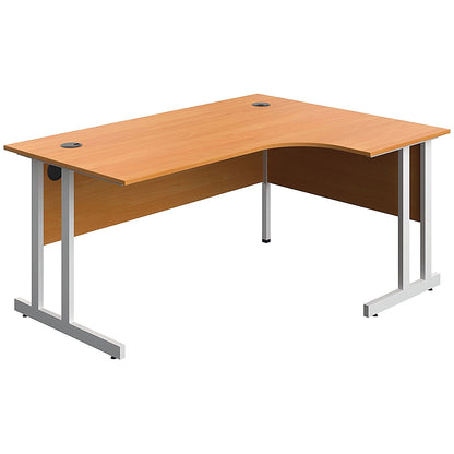 Serrion 1600mm Corner Desk, Right Hand, White Cantilever Legs, Beech