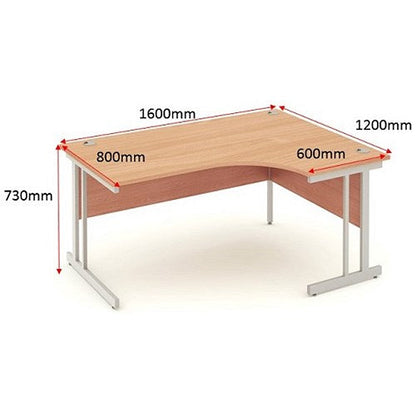 Serrion 1600mm Corner Desk, Right Hand, White Cantilever Legs, Beech Easy2Order : KF800303