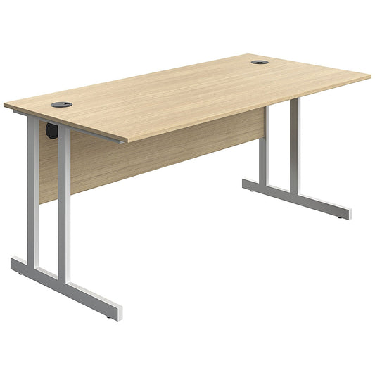 Serrion 1600mm Rectangular Desk, White Double Cantilever Legs, Oak Easy2Order : KF800306