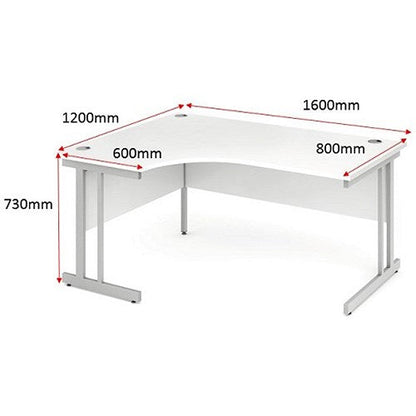 Serrion 1600mm Corner Desk, Left Hand, White Cantilever Legs, White Easy2Order : KF800314
