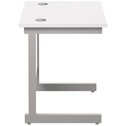 Jemini 800mm Slim Rectangular Desk, Silver Cantilever Leg, White