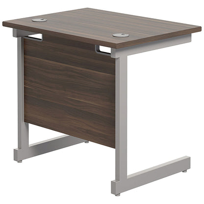 Jemini 800mm Slim Rectangular Desk, Silver Cantilever Leg, Walnut