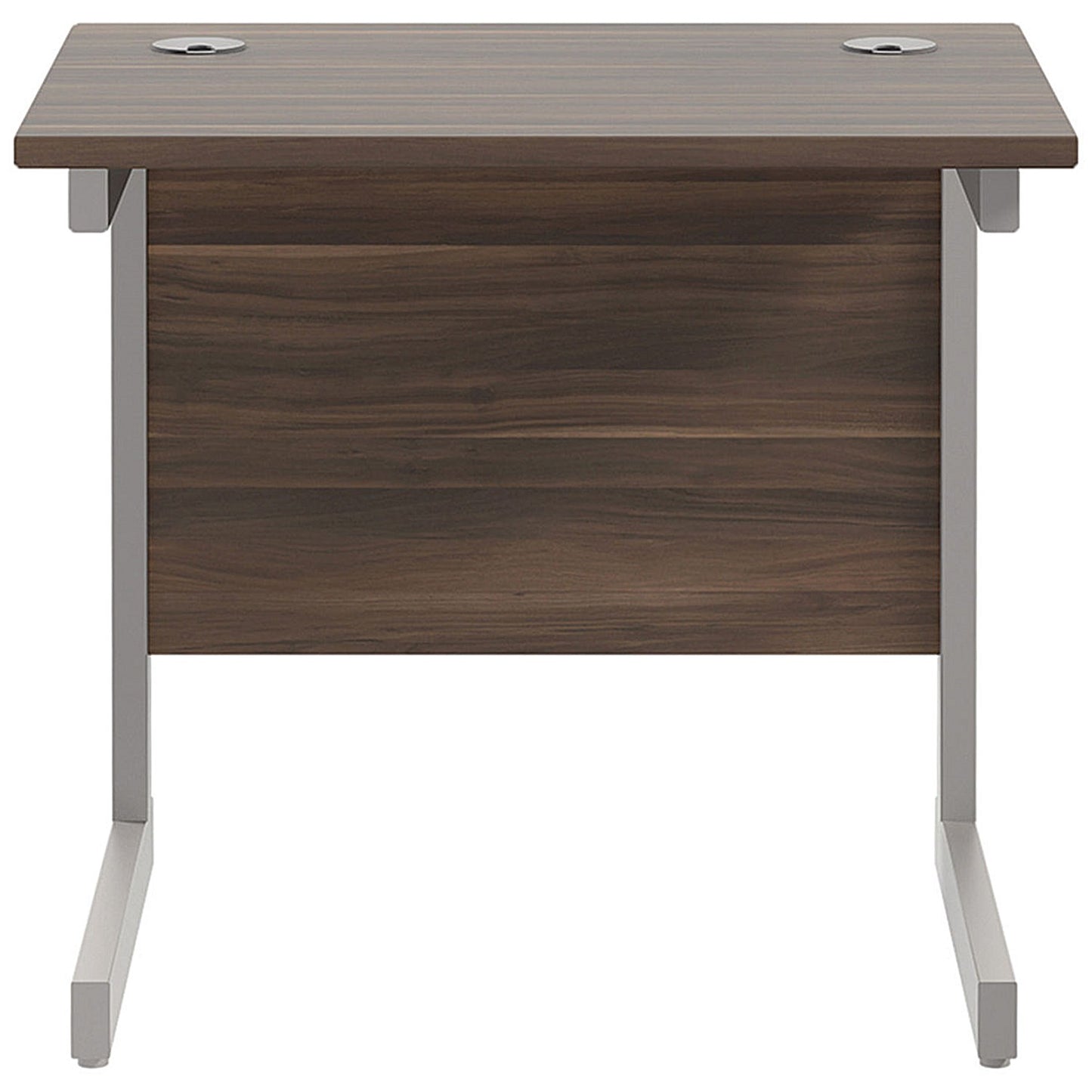 Jemini 800mm Slim Rectangular Desk, Silver Cantilever Leg, Walnut