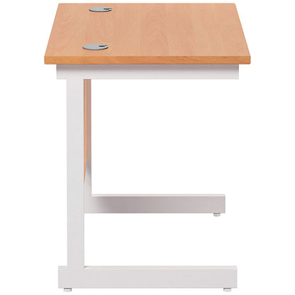 Jemini 800mm Slim Rectangular Desk, White Cantilever Leg, Beech