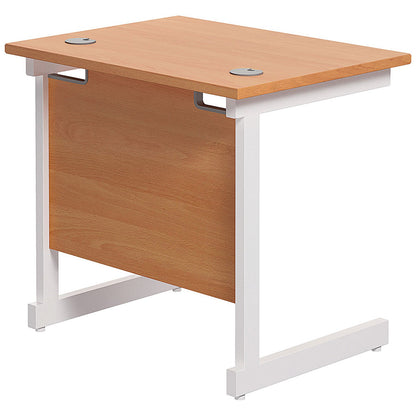 Jemini 800mm Slim Rectangular Desk, White Cantilever Leg, Beech
