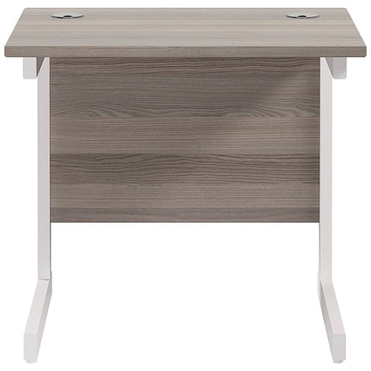Jemini 800mm Slim Rectangular Desk, White Cantilever Leg, Grey Oak