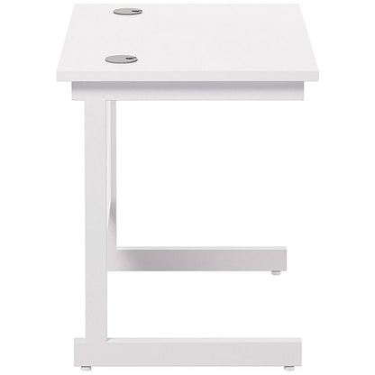 Jemini 800mm Slim Rectangular Desk, White Cantilever Leg, White