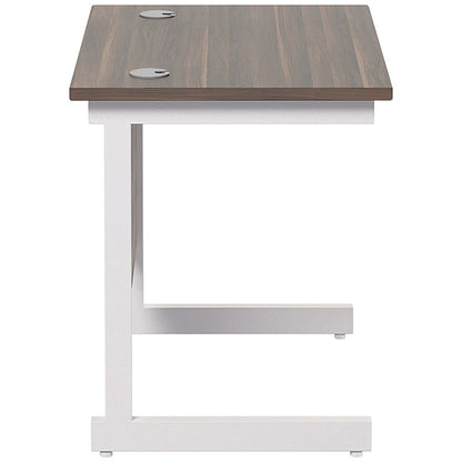 Jemini 800mm Slim Rectangular Desk, White Cantilever Leg, Walnut