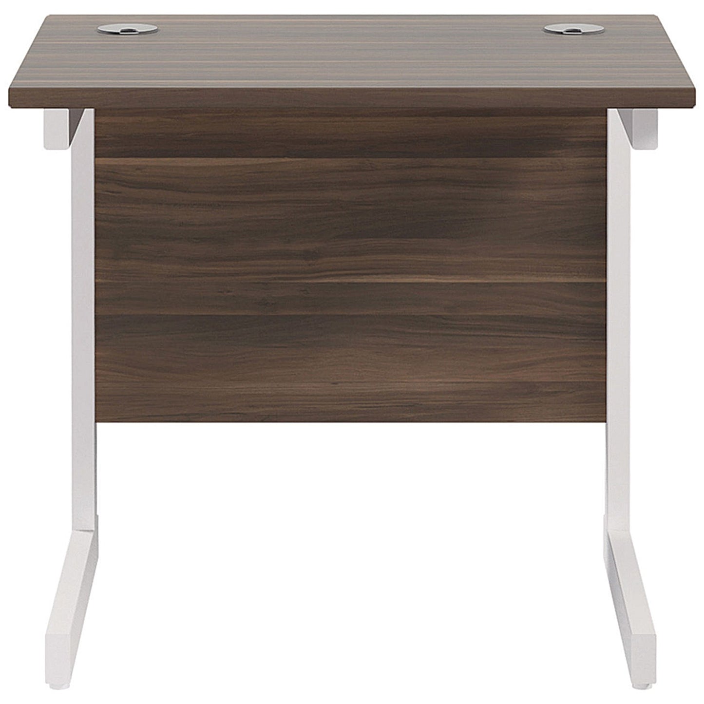 Jemini 800mm Slim Rectangular Desk, White Cantilever Leg, Walnut