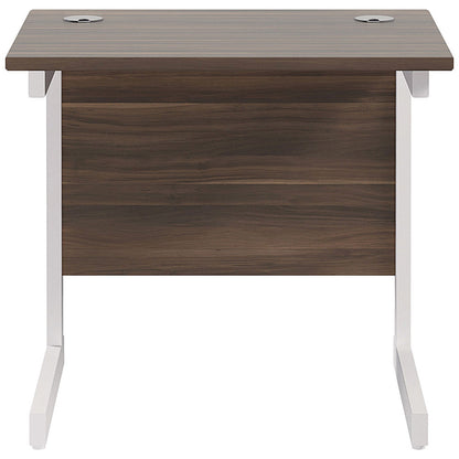 Jemini 800mm Slim Rectangular Desk, White Cantilever Leg, Walnut