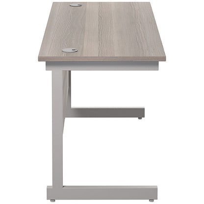 Jemini 1200mm Slim Rectangular Desk, Silver Cantilever Leg, Grey Oak