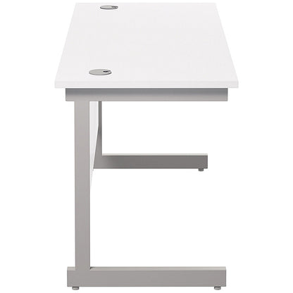 Jemini 1200mm Slim Rectangular Desk, Silver Cantilever Leg, White