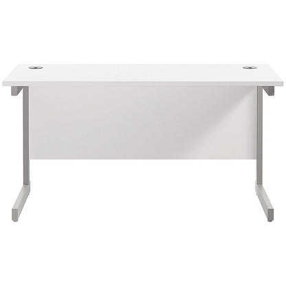 Jemini 1200mm Slim Rectangular Desk, Silver Cantilever Leg, White