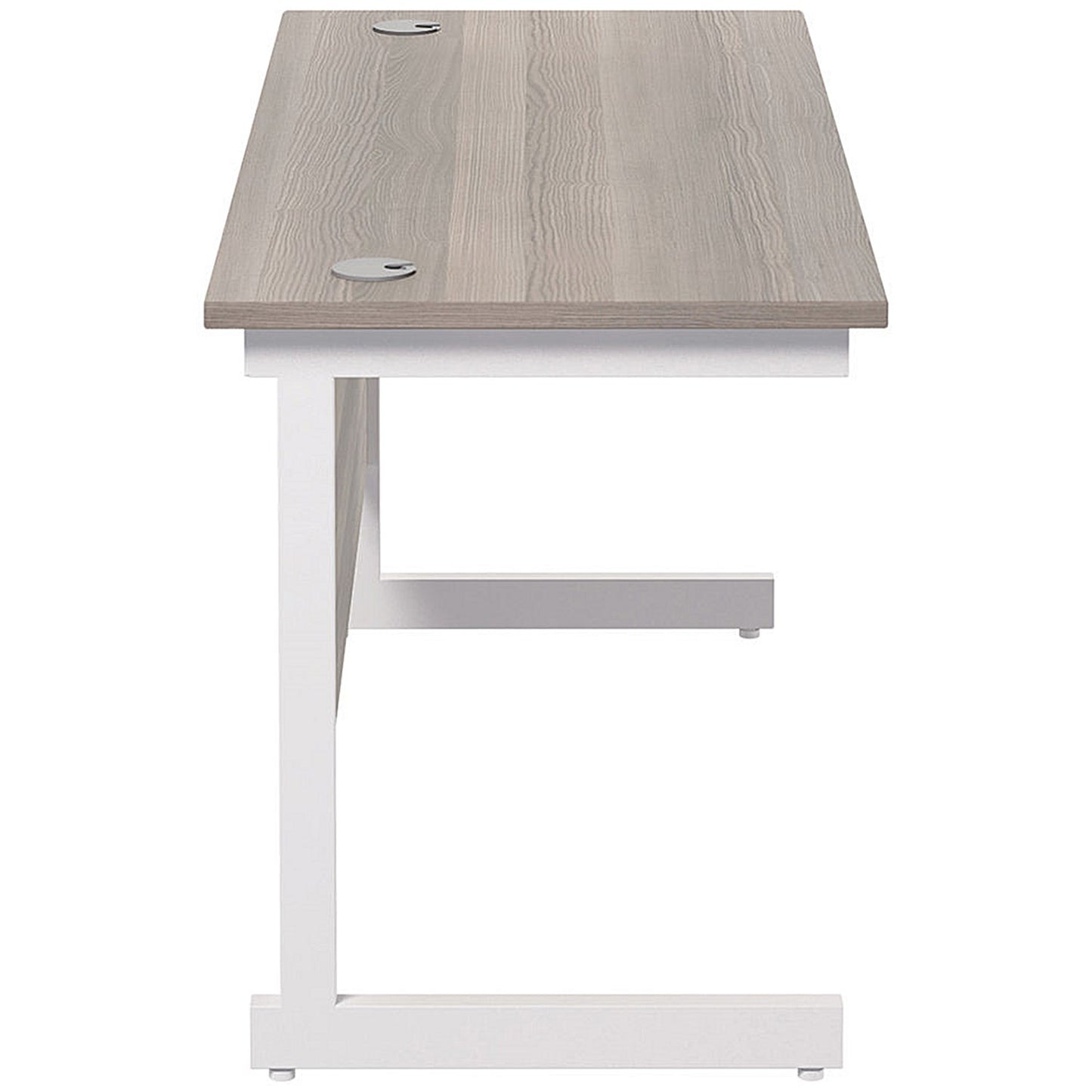 Jemini 1200mm Slim Rectangular Desk, White Cantilever Leg, Grey Oak