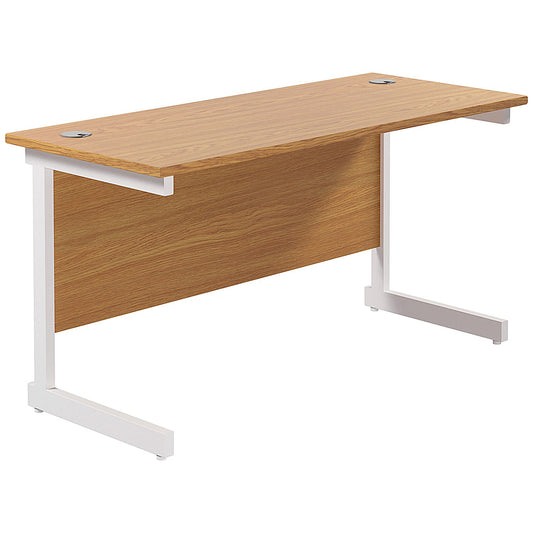 Jemini 1200mm Slim Rectangular Desk, White Cantilever Leg, Oak