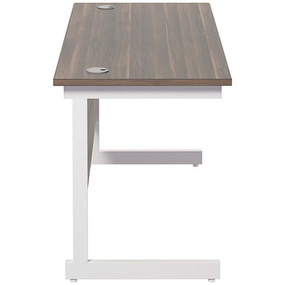 Jemini 1200mm Slim Rectangular Desk, White Cantilever Leg, Walnut