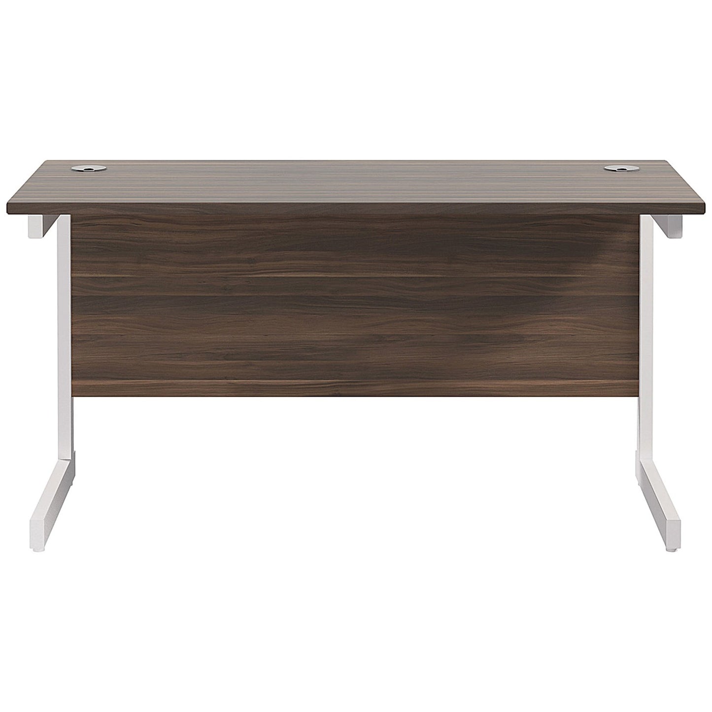 Jemini 1200mm Slim Rectangular Desk, White Cantilever Leg, Walnut