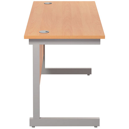Jemini 1400mm Slim Rectangular Desk, Silver Cantilever Leg, Beech