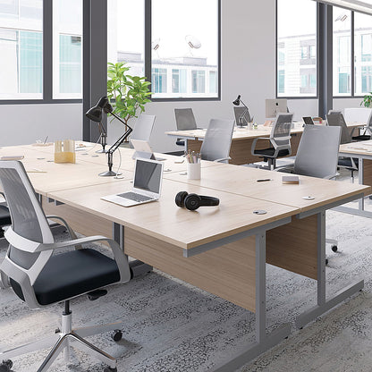 Jemini 1400mm Slim Rectangular Desk, Silver Cantilever Leg, Beech
