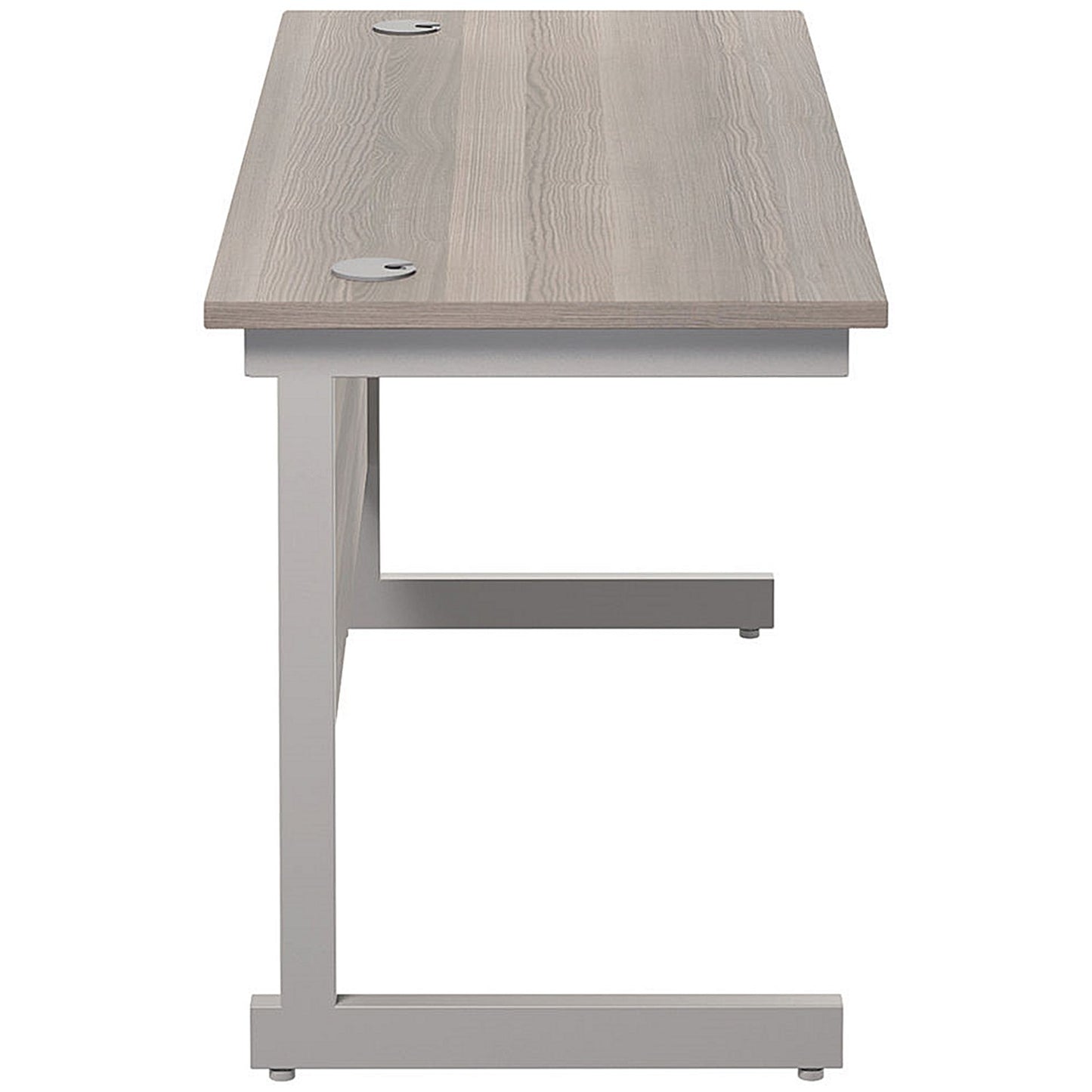 Jemini 1400mm Slim Rectangular Desk, Silver Cantilever Leg, Grey Oak