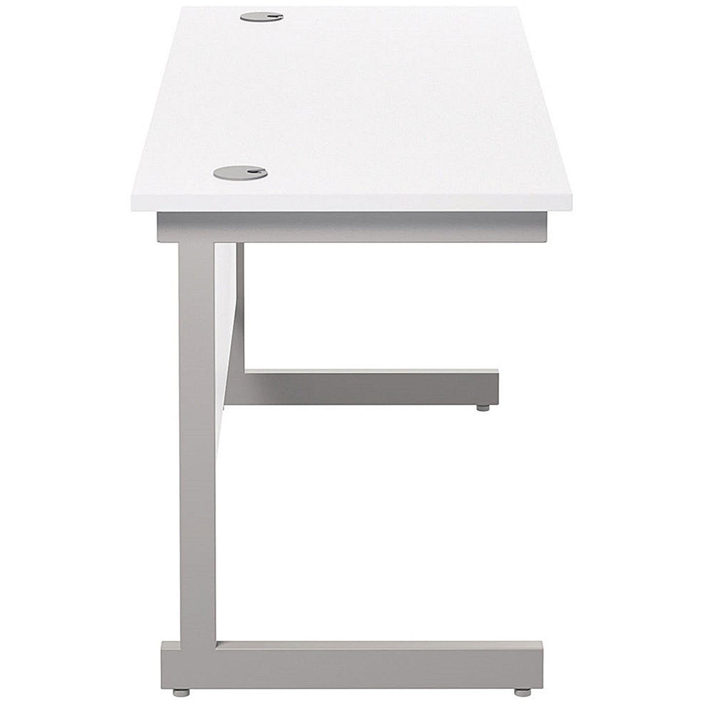 Jemini 1400mm Slim Rectangular Desk, Silver Cantilever Leg, White