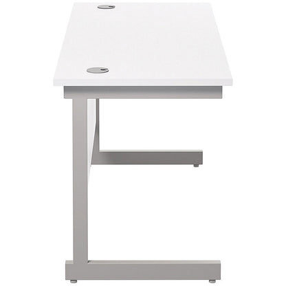 Jemini 1400mm Slim Rectangular Desk, Silver Cantilever Leg, White