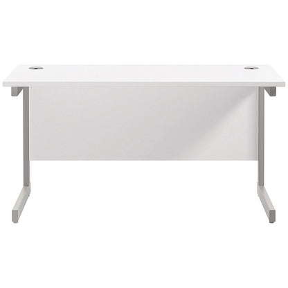 Jemini 1400mm Slim Rectangular Desk, Silver Cantilever Leg, White