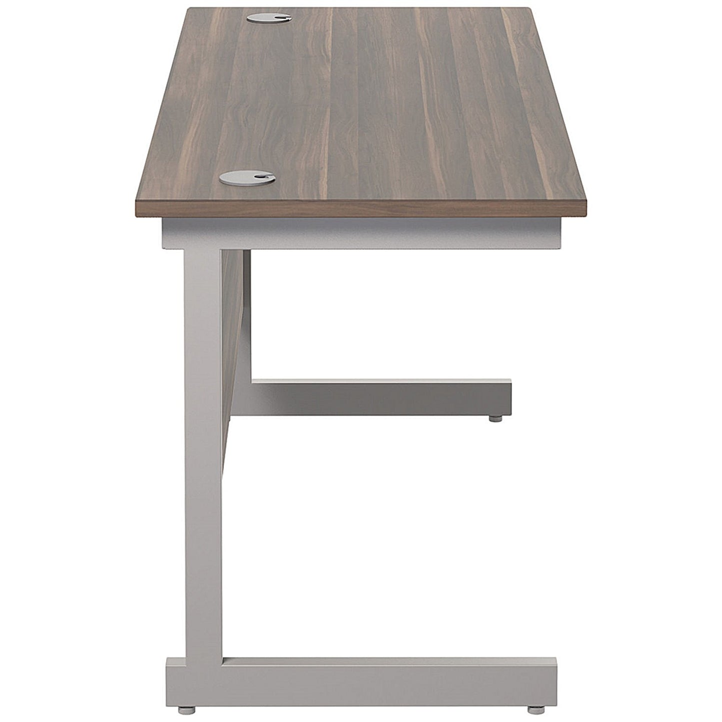 Jemini 1400mm Slim Rectangular Desk, Silver Cantilever Leg, Walnut