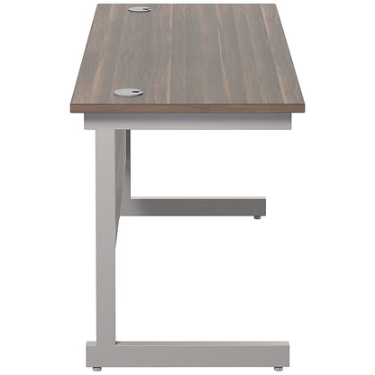 Jemini 1400mm Slim Rectangular Desk, Silver Cantilever Leg, Walnut