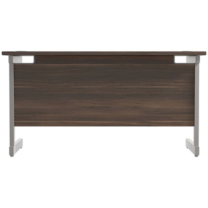Jemini 1400mm Slim Rectangular Desk, Silver Cantilever Leg, Walnut