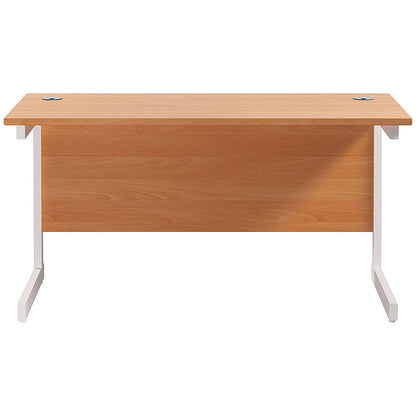 Jemini 1400mm Slim Rectangular Desk, White Cantilever Leg, Beech