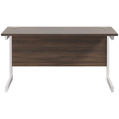 Jemini 1400mm Slim Rectangular Desk, White Cantilever Leg, Walnut